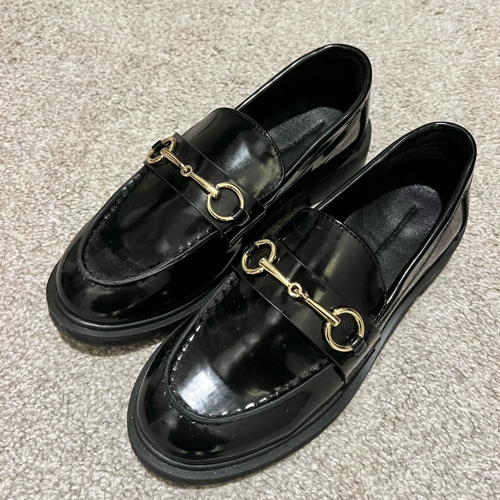 Women’s Black Loafers with Gold Detail